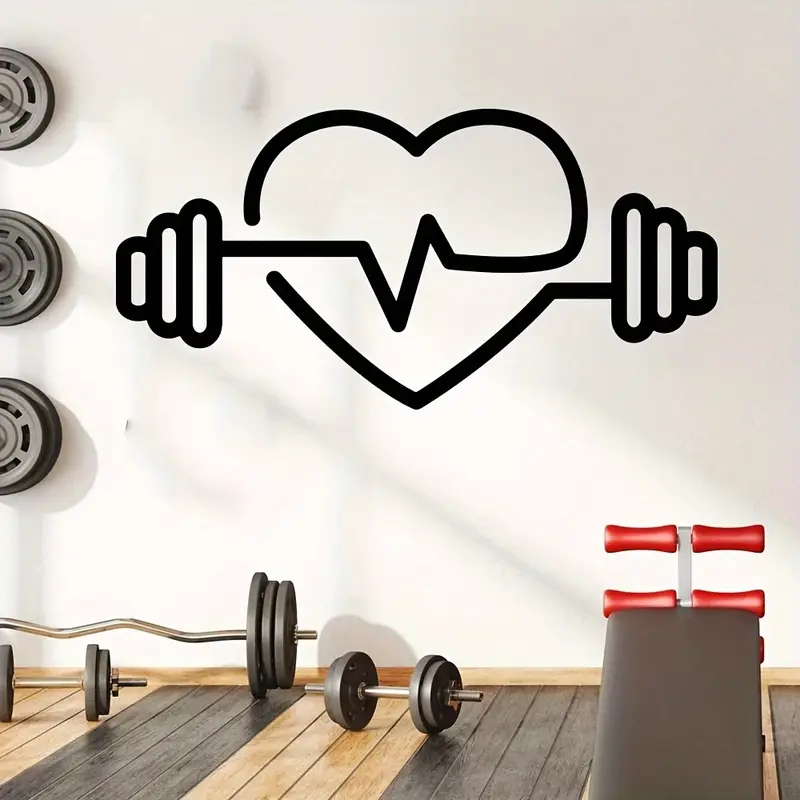 Yoga Fitness Health - Large Heart-Shaped Barbell Wall Decal -
