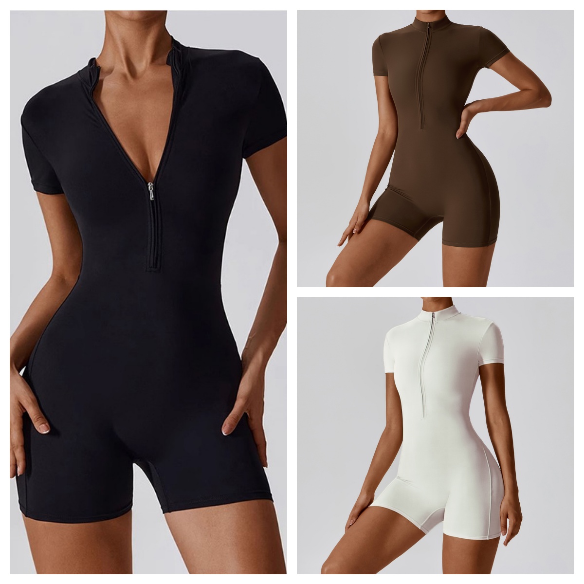 Women's Zipper Short-Sleeve Yo - Yoga Fitness Jumpsuit のレビューと価格