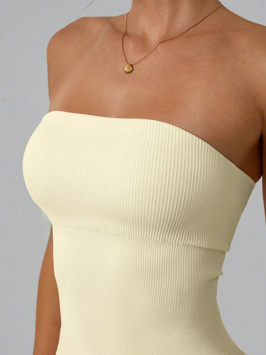 Solid Color Seamless Tube Top  - Yoga Fitness Jumpsuit のレビューと価格