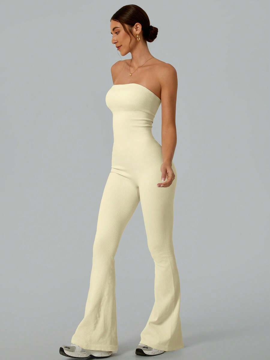 Solid Color Seamless Tube Top  - Yoga Fitness Jumpsuit のレビューと価格