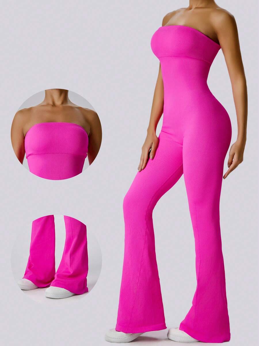 Solid Color Seamless Tube Top  - Yoga Fitness Jumpsuit のレビューと価格