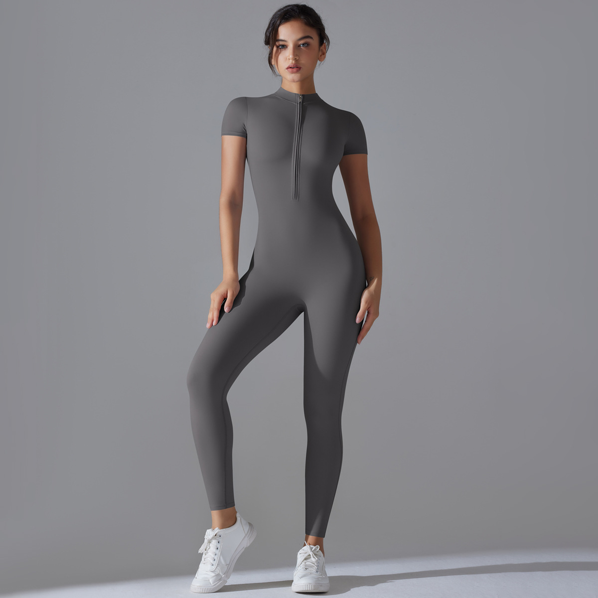 Women's Zip Front Short Sleeve - Yoga Fitness Jumpsuit のレビューと価格