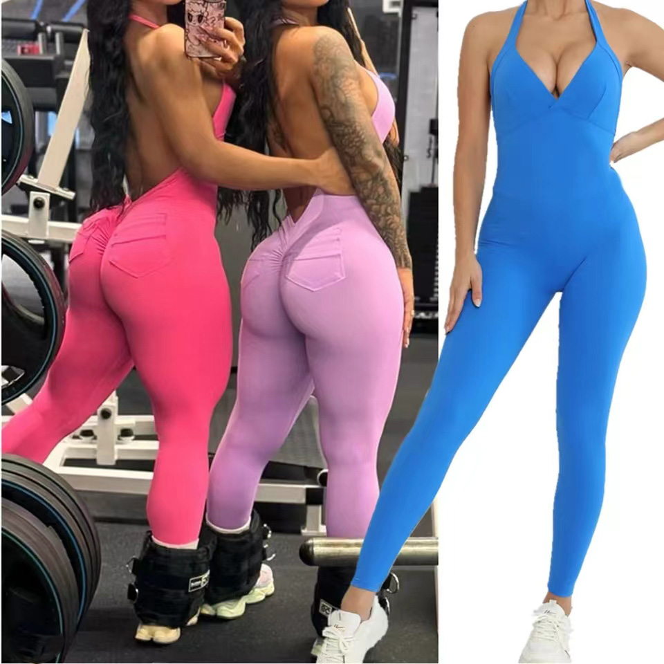 Pad Halter V Scrunch Romper Wo - Yoga Fitness Jumpsuit のレビューと価格