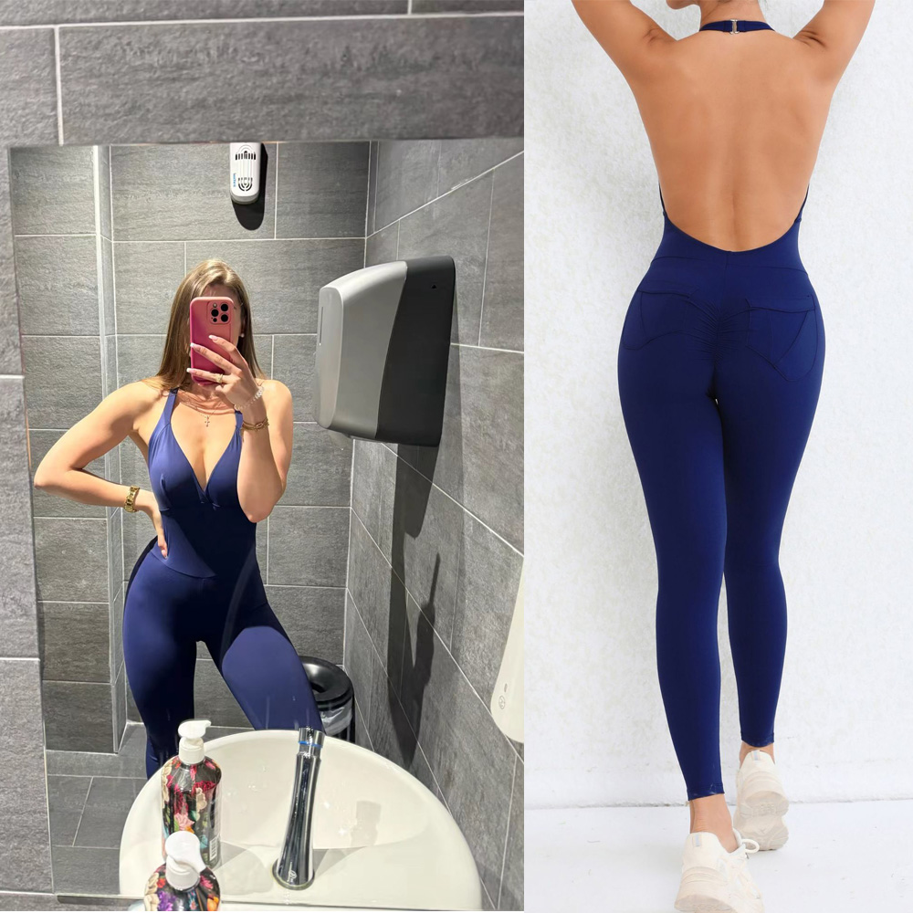 Pad Halter V Scrunch Romper Wo - Yoga Fitness Jumpsuit のレビューと価格
