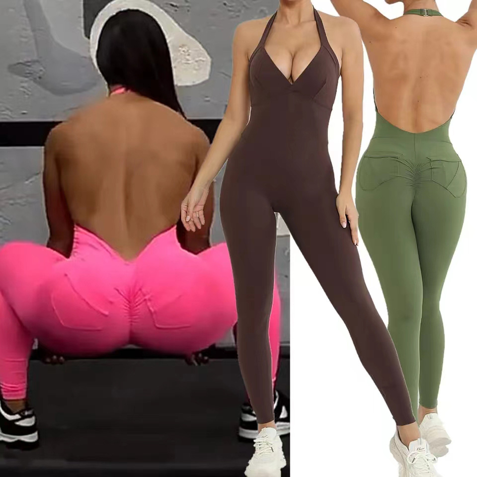 Pad Halter V Scrunch Romper Wo - Yoga Fitness Jumpsuit のレビューと価格