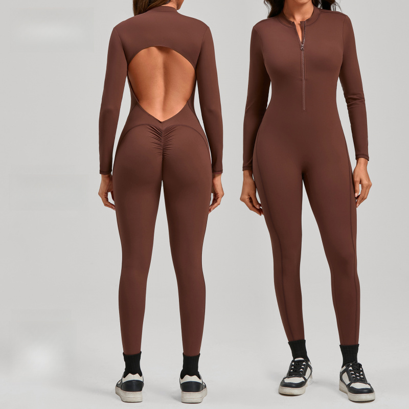 Zippered Long Sleeve Nude Feel - Yoga Fitness Jumpsuit のレビューと価格