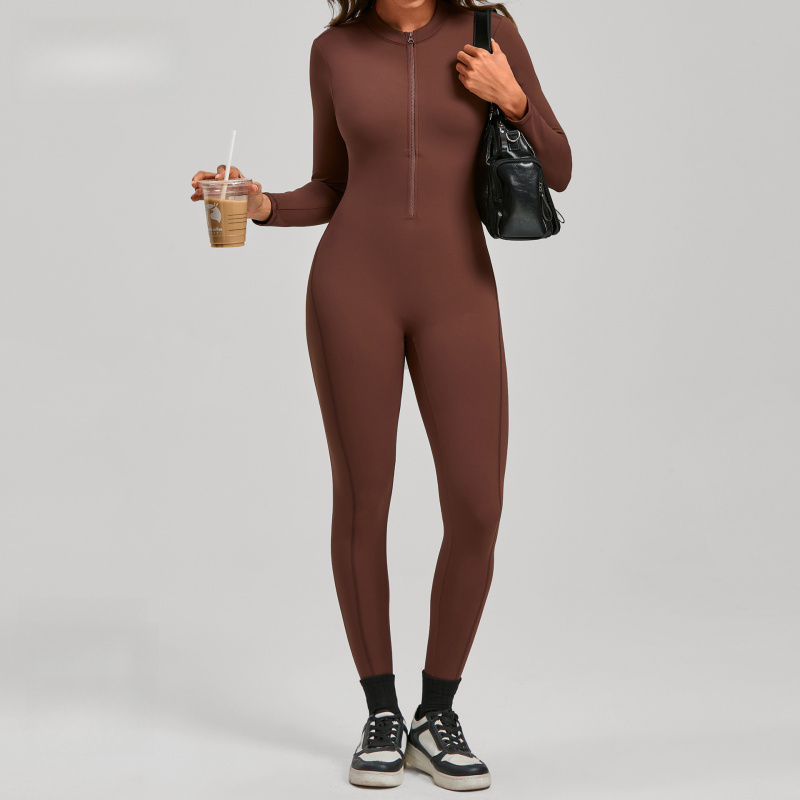 Zippered Long Sleeve Nude Feel - Yoga Fitness Jumpsuit のレビューと価格