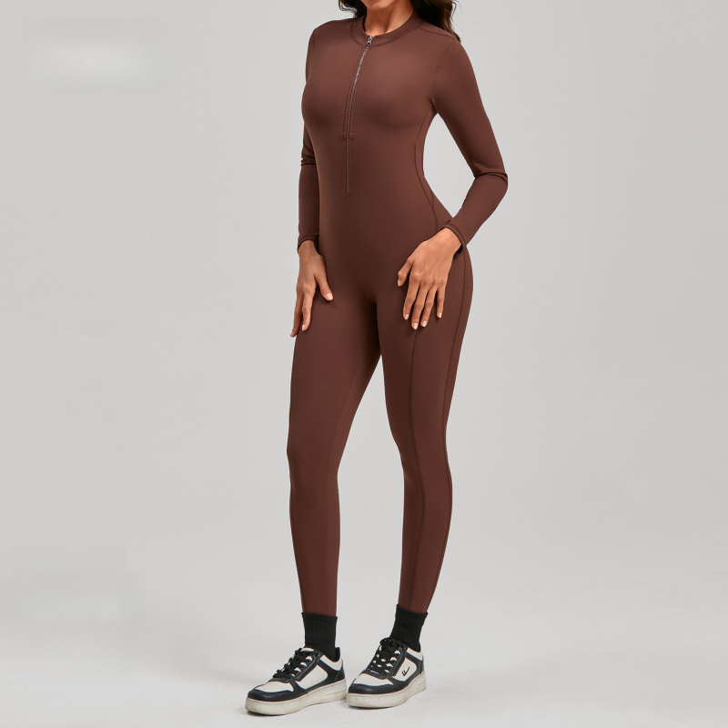 Zippered Long Sleeve Nude Feel - Yoga Fitness Jumpsuit のレビューと価格