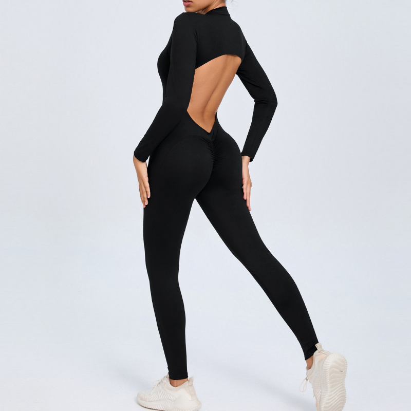 Zippered Long Sleeve Nude Feel - Yoga Fitness Jumpsuit のレビューと価格